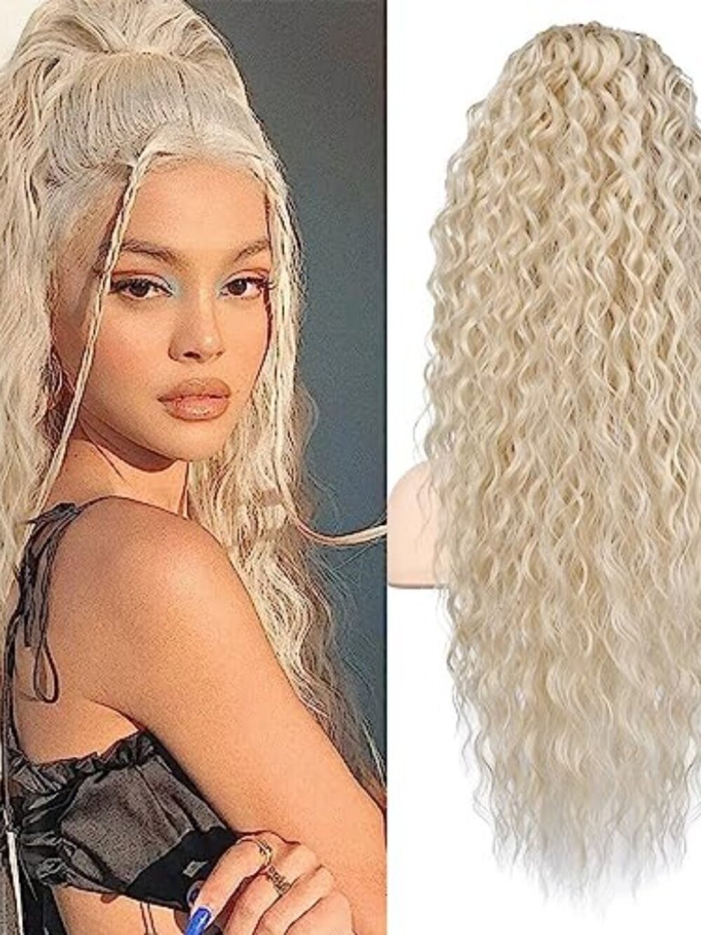 BRAND NEW 26 Inch Cool Blonde Hair Extensions Long Curly Natural Synthetic